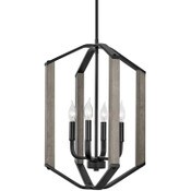 Wholesale - Montgomery 22" 4-Light Rustic Farmhouse Pendant Light Chandelier, Gray Oak Wood Style + Black Finish C/P 1, UPC: 810018523152
